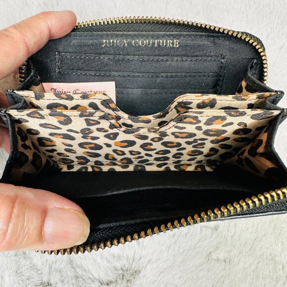 Juicy Couture Black Studded Leather Zip Wallet With Leopard Print Interior - Picture 6 of 8